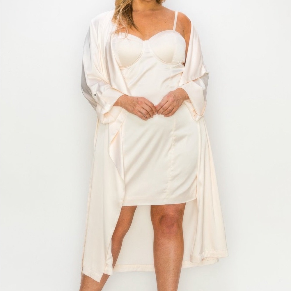 Satin Strap Dress With Coat Set